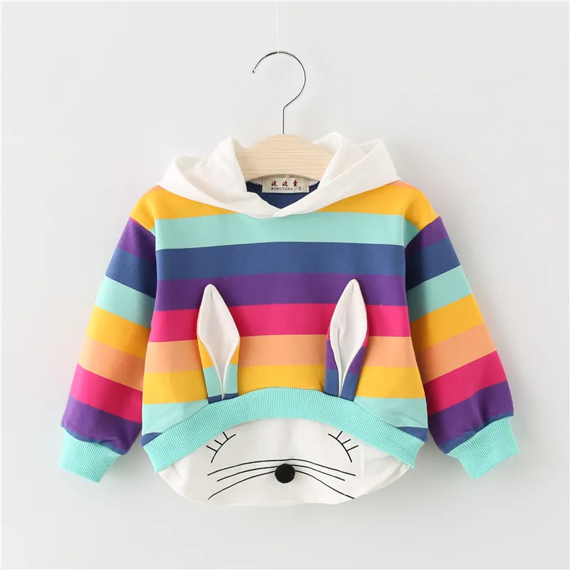 Одежда с кроликом для маленьких девочек; толстовка с капюшоном; Новая Осенняя хлопковая модная спортивная одежда; детская одежда с рисунком кроличья Толстовка; одежда для маленьких девочек