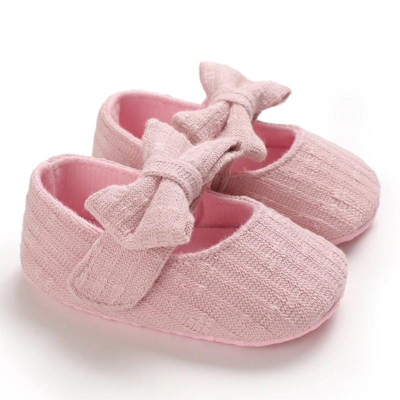 Детские первые ходунки одежда детская обувь новорожденная коляска для новорожденного девочки принцесса Мокасины бант одноцветная мягкая обувь - Цвет: Розовый
