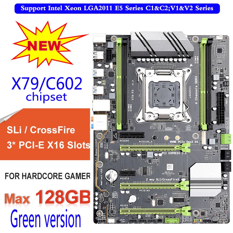 X79P3 green QUAD Channel X79 motherboard ATX USB3.0 SATA3.0 LGA 2011