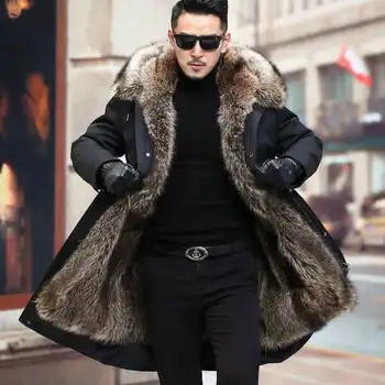 

Winter Men Outerwear Warm Raccoon Fur Jacket imitation Fur Parkas Men Parkas Fur Liner Jackets Male Hooded Parka Cold-resistant
