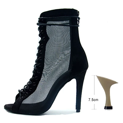 Women Dance Boots For Ladies High Heel Flannel Ballroom Modern Dance Shoes Black  Gilrs Soft Sole Bachata Salsa Dancing Shoes BLACK-7.5CM