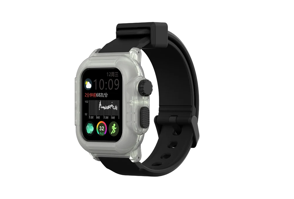 Водонепроницаемый ударопрочный чехол для Apple Watch Series 4 3 5 мягкий силиконовый спортивный ремешок для iwatch 44 мм браслет 42 мм 40 мм - Цвет ремешка: Black-Luminous Case