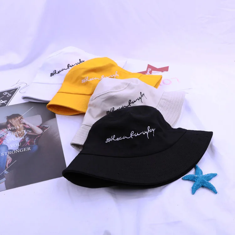 

Pure Cotton Fashion English Lettered Embroidered Bucket Hat Men And Women Korean-style Casual Trend Bucket Hat Outdoor Versatile