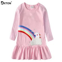 DXTON/зимнее платье для девочек; Радужное детское платье для девочек; повседневное платье в полоску с длинными рукавами; детская одежда; Хлопковое платье для малышей