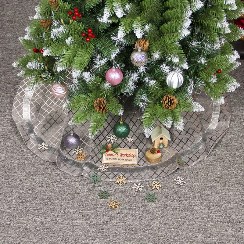 

Silver Christmas Tree Skirt Home Xmas Party Floor Carpet Decor Party Ornaments Christmas Decorations for Home