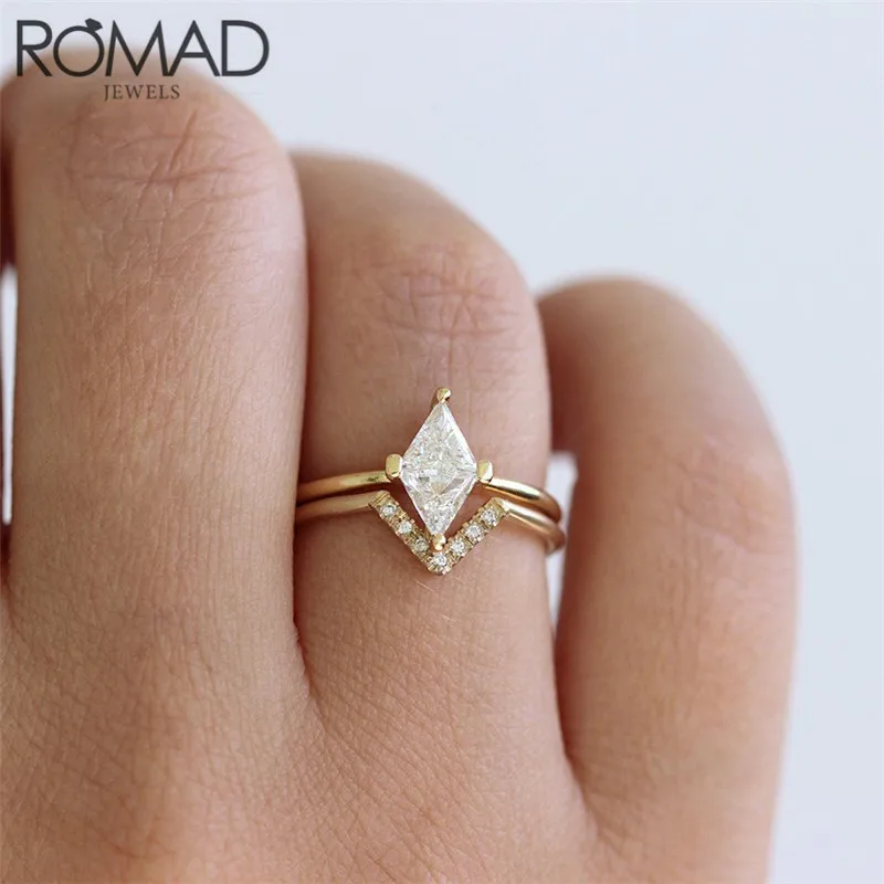 ROMAD модное кольцо с кристаллом Золото ромб CZ кубический камень цирконий Кольца для женщин ювелирные изделия Женское кольцо на палец обручальное кольцо