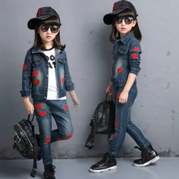 

2020 Children Clothing New Spring and Autumn Clothing Children Long-sleeved Casual Fashion Girls Denim Jacket Denim Two-piece