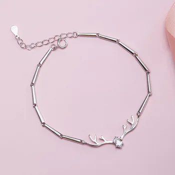 

Acecare S925 silver personality antler zircon bracelet women natural material mosaic mirror polishing crafts
