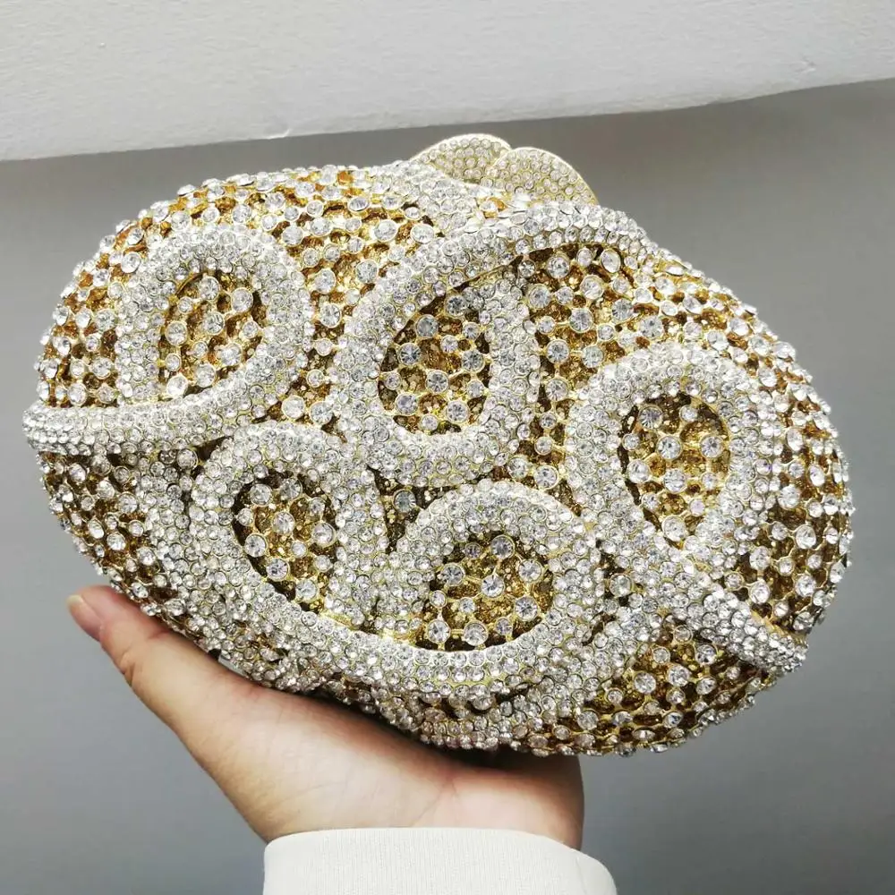 Gold Silver Овальный черный, серебристый цвет роскошные стразы женская сумка, вечерняя, банкет, изысканная свадебная сумочка-клатч кошелек для Для женщин сумка через плечо на цепочке SM01 - Цвет: Gold Silver