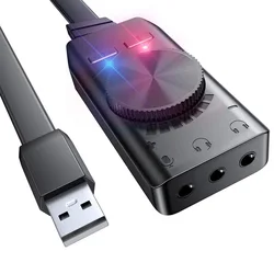 Carte son USB 7.1 canaux, adaptateur Audio externe pour ordinateur portable avec Ports pour casque 3.5mm 