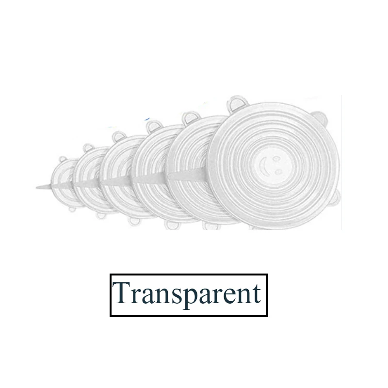 Transparent Дизайн многоразовые силиконовые эластичные крышки упаковка из 6 крышек различные размеры крышки чаши горшки банки чашки магазин крышка Гибкая расширяемая - Цвет: Transparent