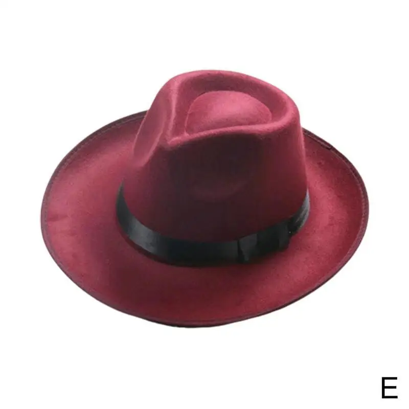 Зимняя Осенняя шерстяная Женская Шляпа Fedora, модная винтажная Женская фетровая шляпа с широкими полями - Цвет: E