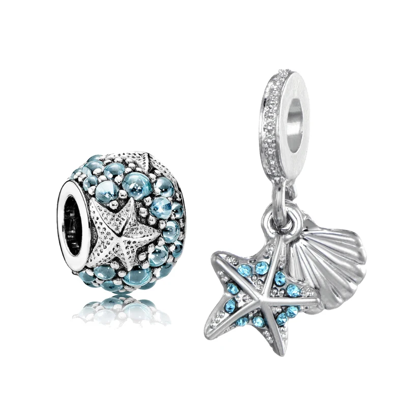 

Free Shipping Blue Starfish & Sea Shell Charms Beads Pendant Fit Pandora Bracelets & Necklaces DIY Making Jewelry Accessories