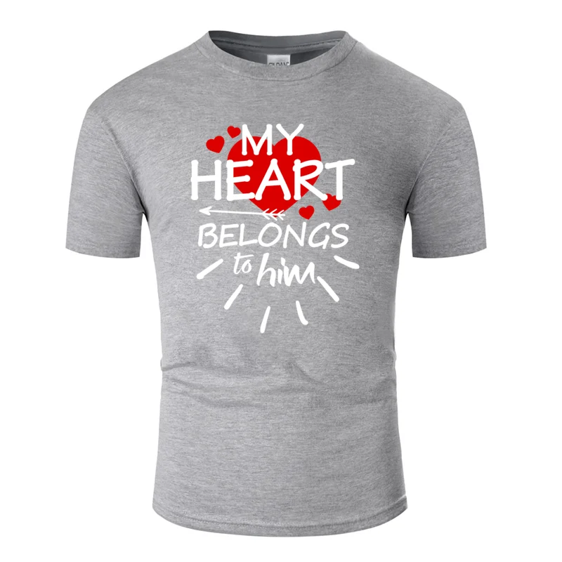 Men-Gray Забавная Повседневная Базовая футболка с надписью «my heart is to him», Мужская облегающая футболка, Мужская футболка в стиле Харадзюку, европейский размер, S-5xl - Цвет: Men-Gray