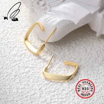 

100% 925 Sterling Silver Earrings Geometric Design Gold Earring Stud Kolczyki Minimalist Pendientes Accesorios Mujer Jewellery