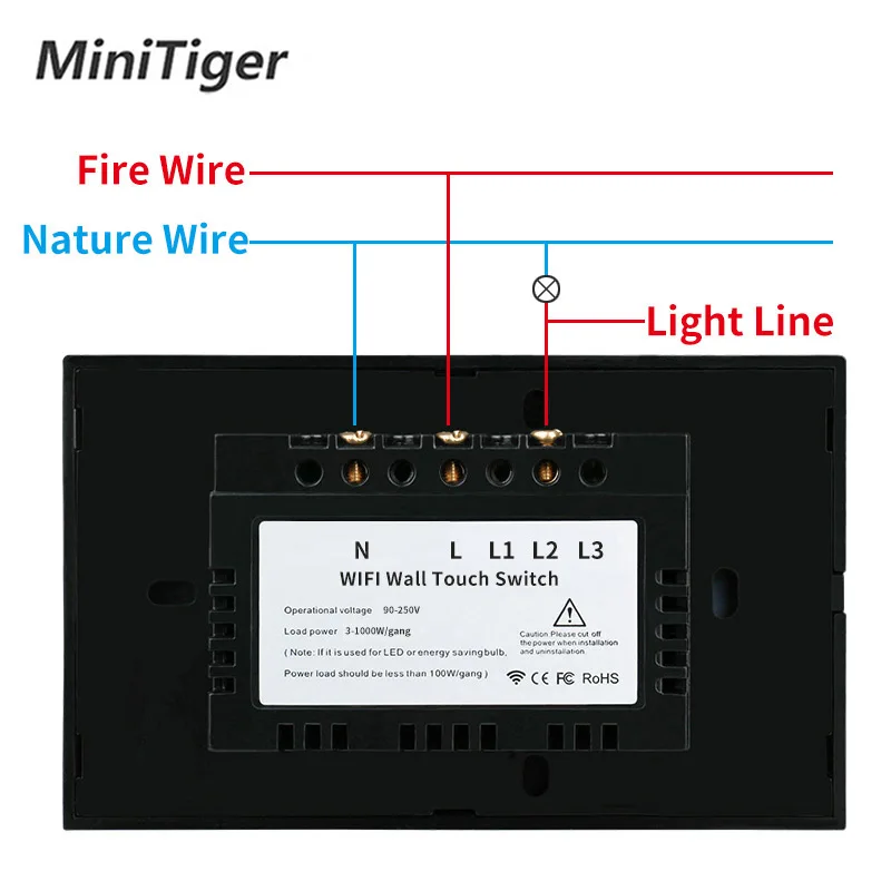 Стеклянная панель приложения Minitiger Ewelink 1 позиционный сенсорный Wi Fi выключатель