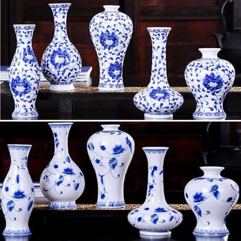 5 Kinds No Glazed Blue And White Porcelain Vases Interlocking Lotus Design Flower Ceramic Vase Home Decoration Jingdezhen Flower 1