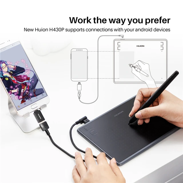 HUION H430P Graphics Drawing Digital Tablets Signature Pen Tablet OSU Game Tablet with Battery-Free Stylus Pen with  Gift 2