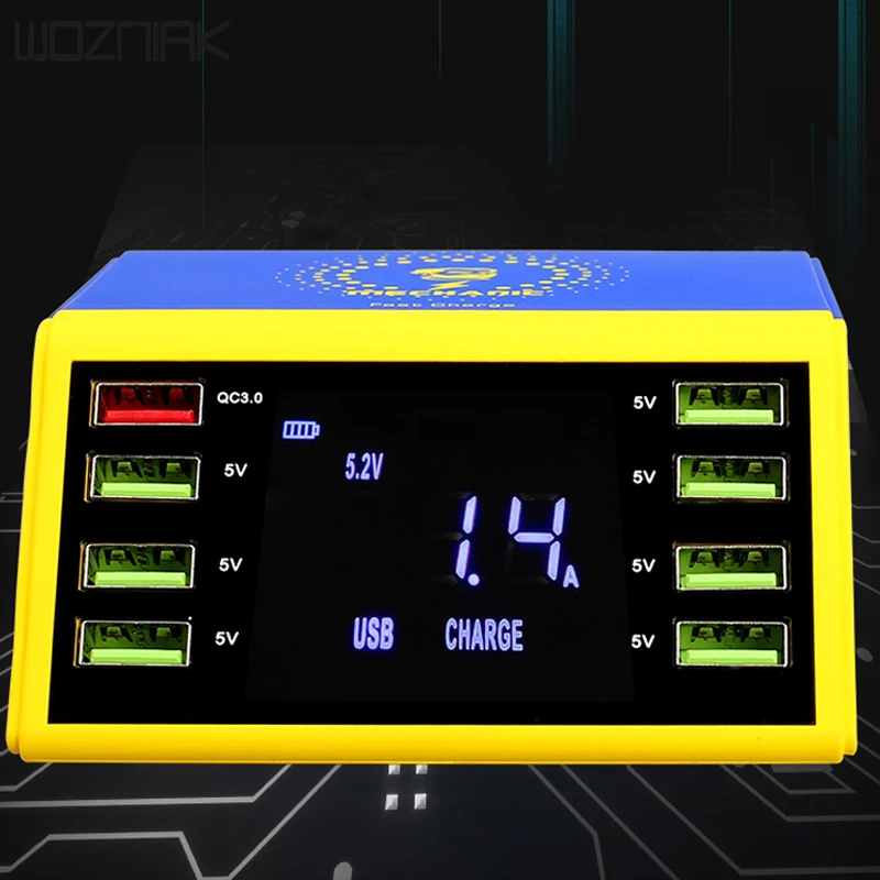 Cargador rápido de pantalla Digital LCD mecánico puerto de carga USB de 8 puertos QC 30 con cargado