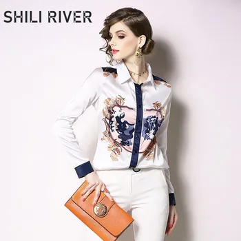 

New 2020 spring autumn fall tops for women long sleeve blouse ladies slim casual elegant cute gorgeous print vintage shirt white