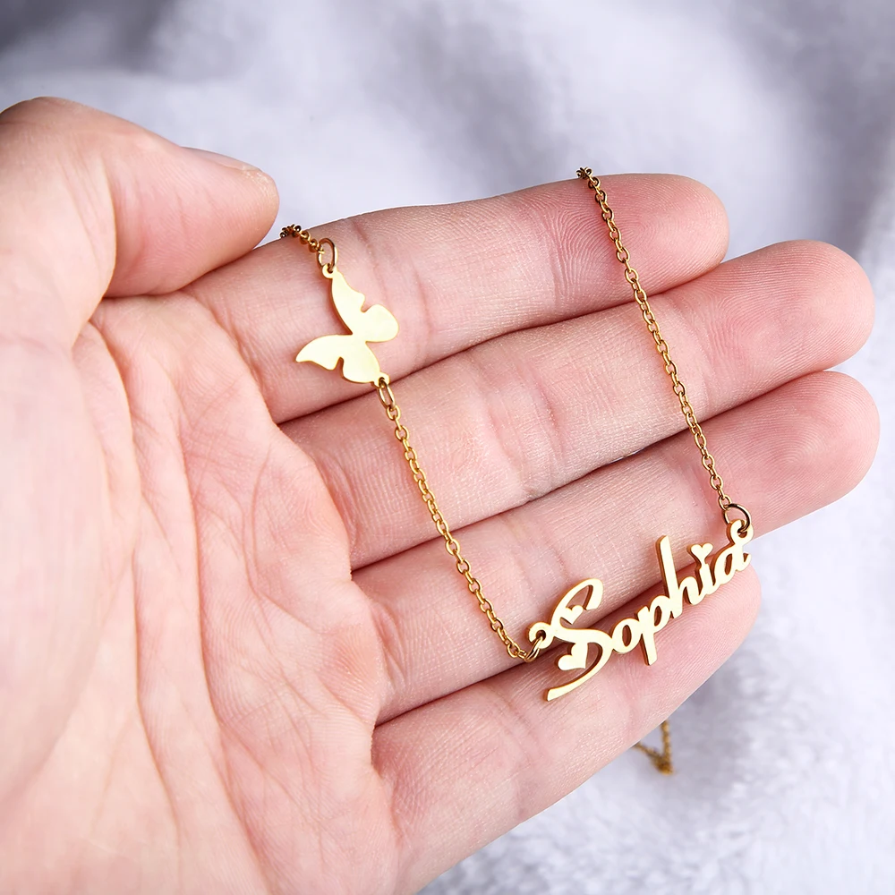 Name Necklace With Butterfly For Women 