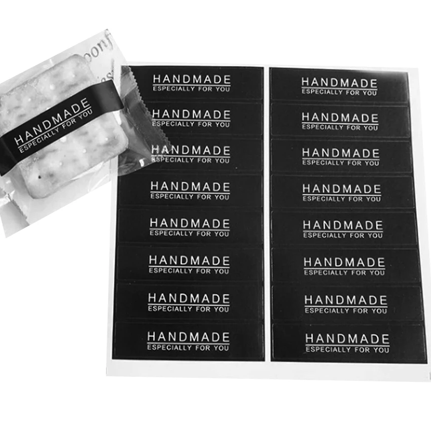 

160pcs/lot Black 'HANDMAND' pattern Rectangular Sealing Sticker DIY Gift Package Decorative Paper Label Stickers Scrapbooking