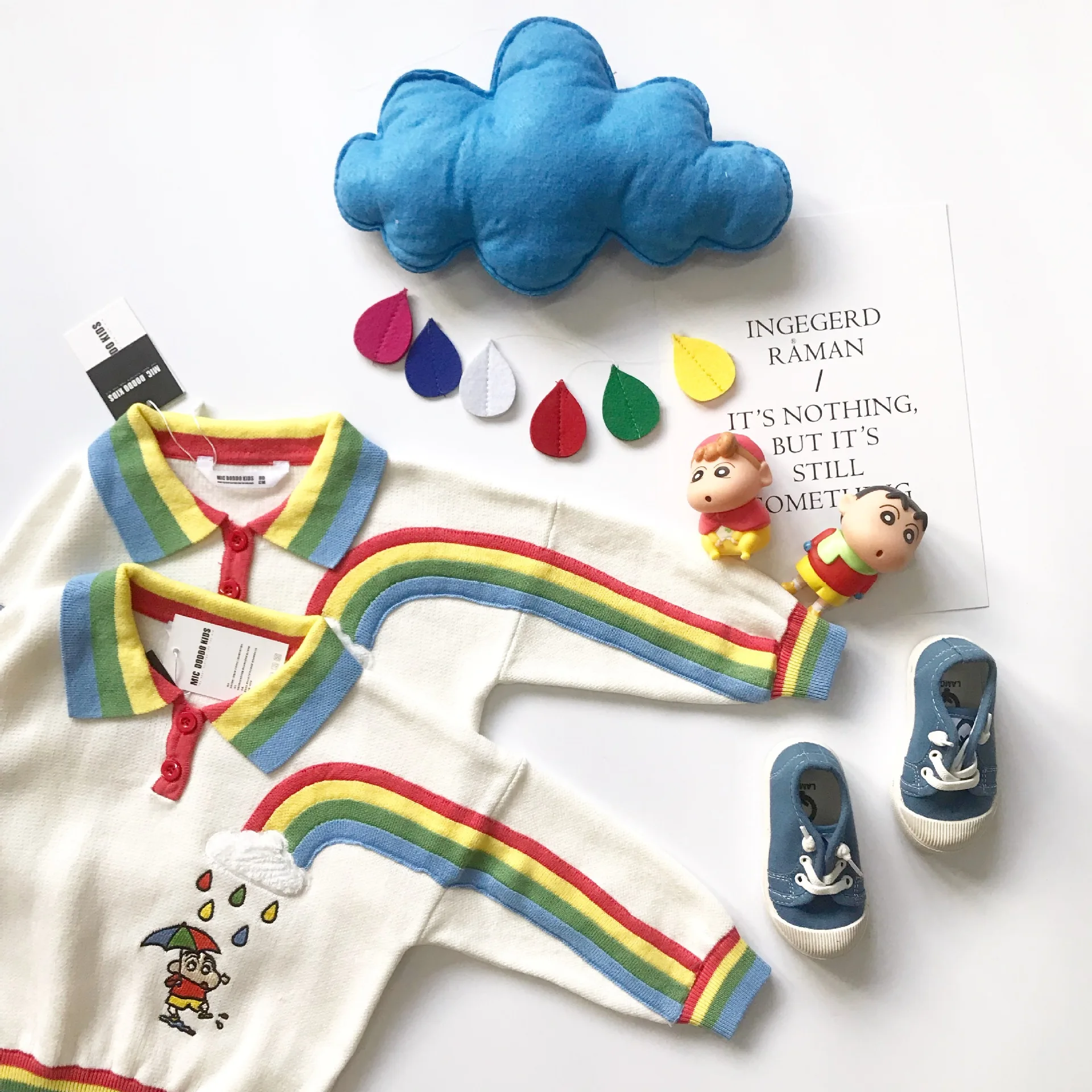 Tonytaobaby/Новинка; осенне-зимняя одежда для мальчиков и девочек; Детские милые хлопковые свитера с рисунком радуги и отложным воротником