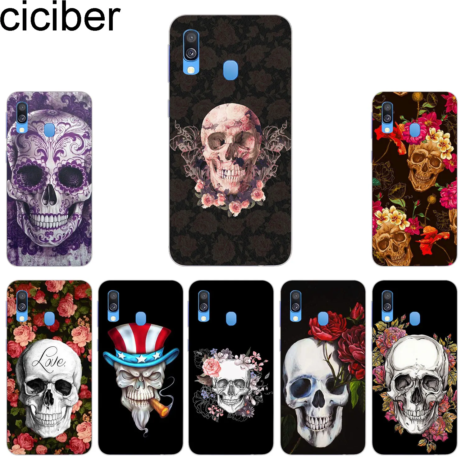 

ciciber Phone Cases for Samsung Galaxy A50 A70 A40 A30 A20 A60 A10 A20e A80 Soft Silicone TPU Back Cover Sugar Skull Flower Capa