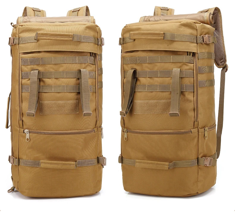 Waterproof 60L Tactical Camouflage sprots backpack men travel outdoor Military male Mountaineering Hiking Climbing Camping bags - Color: Khaki