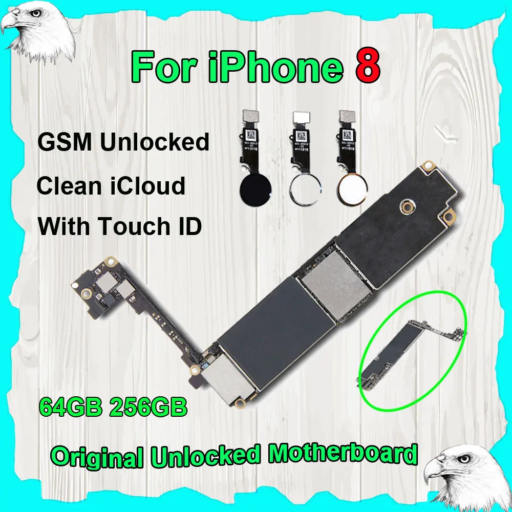 

For iPhone 8 8G Original Motherboard 64GB 256GB Mainboard Touch ID IOS System Logic Board iCloud off GSM Unlocked Full-Featured