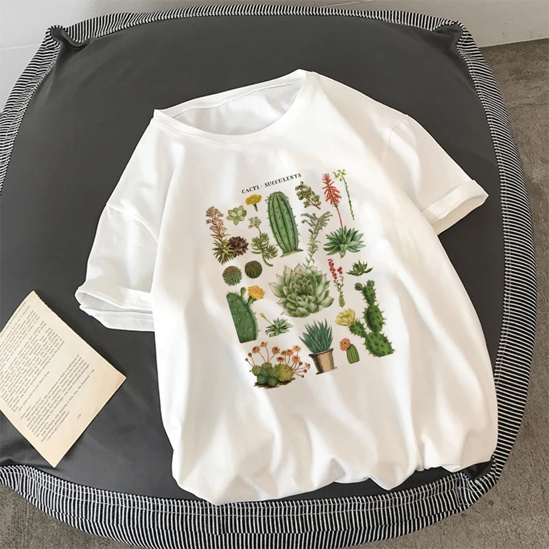 Harajuku растение кактус с милым буквенным принтом женская футболка Ulzzang модная летняя свободная повседневная женская одежда с круглым вырезом в стиле ретро