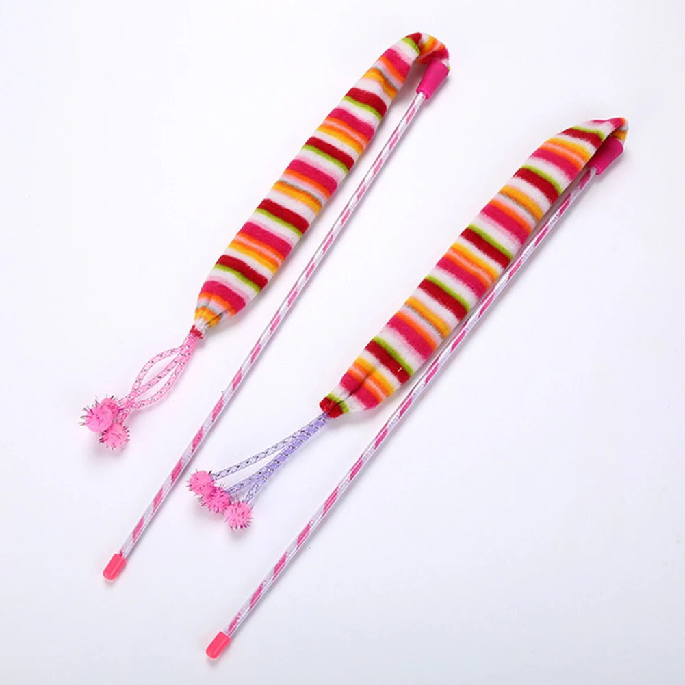Pet Teaser Striped Bell Play Stick Rod Wand Funny Interactive Sound Toy