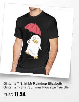 Футболка Gintama, Mr Raindrop Elizabeth, футболка Gintama, летняя, плюс размер, футболка с принтом, короткий рукав, забавная Мужская футболка