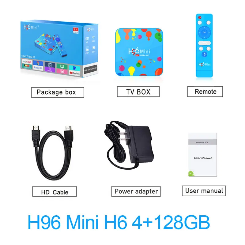 4GB 128GB 6K TV BOX H96 мини Smart Android tv Box 4 Гб ОЗУ 128 Гб ПЗУ Allwinner H6 5G wifi 4K 6K bluetooth 4,0 Android 9,0 приставка для Youtube - Цвет: 4GB 128GB 6K TV BOX