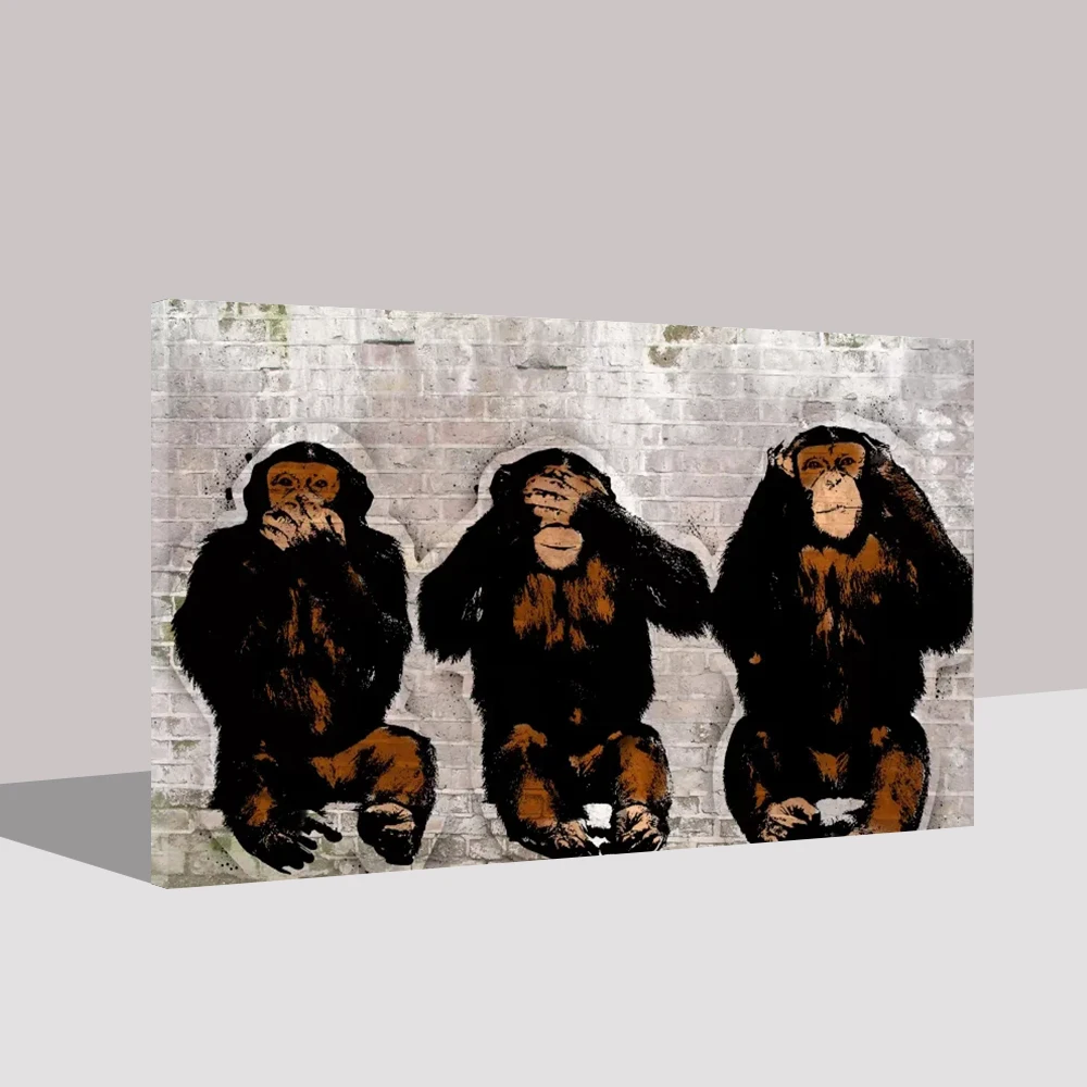Picture Home Three Cute Black Monkey Decor Modular Animal Canvas Painting Modern Printed Poster Wall Art Living Room No Frame | Декор для