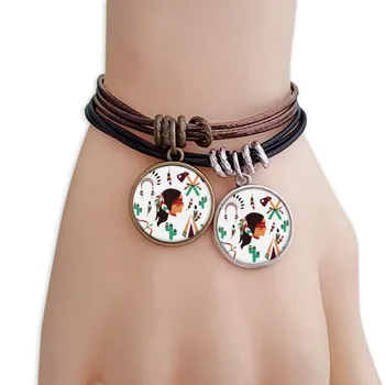 

Indian Native American Primitive Tribe Bracelet Double Leather Rope Wristband Couple Set
