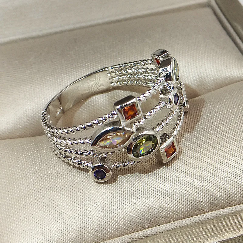 Красочный Циркон Камень Серебряные Кольца Bohemia для женщин Свадебная Модная бижутерия для помолвки Новинка