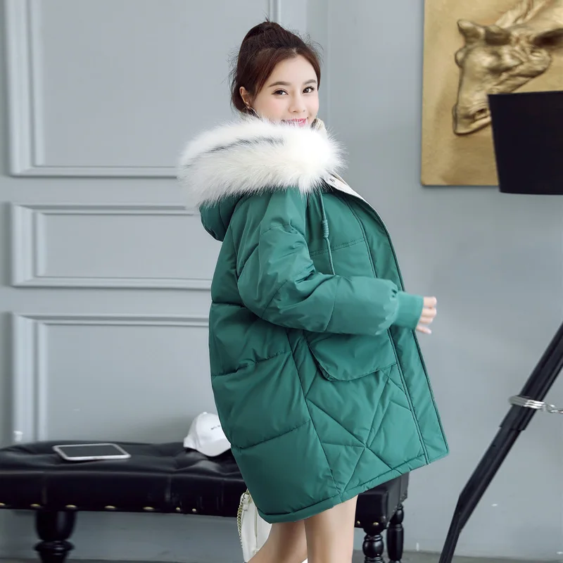 

Fashion Causal Solid Fur Collar Hooded Winter Jacket Women Warm Thick Medium Long Parkas Warm Ladies Autumn Jacket Coat New 2019