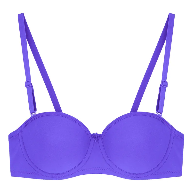Purple blue Тонкий секционный бюстгальтер сексуальный Гладкий 1/2 чашка после двубортного нижнего белья с ободком ткань нейлон - Цвет: Purple blue