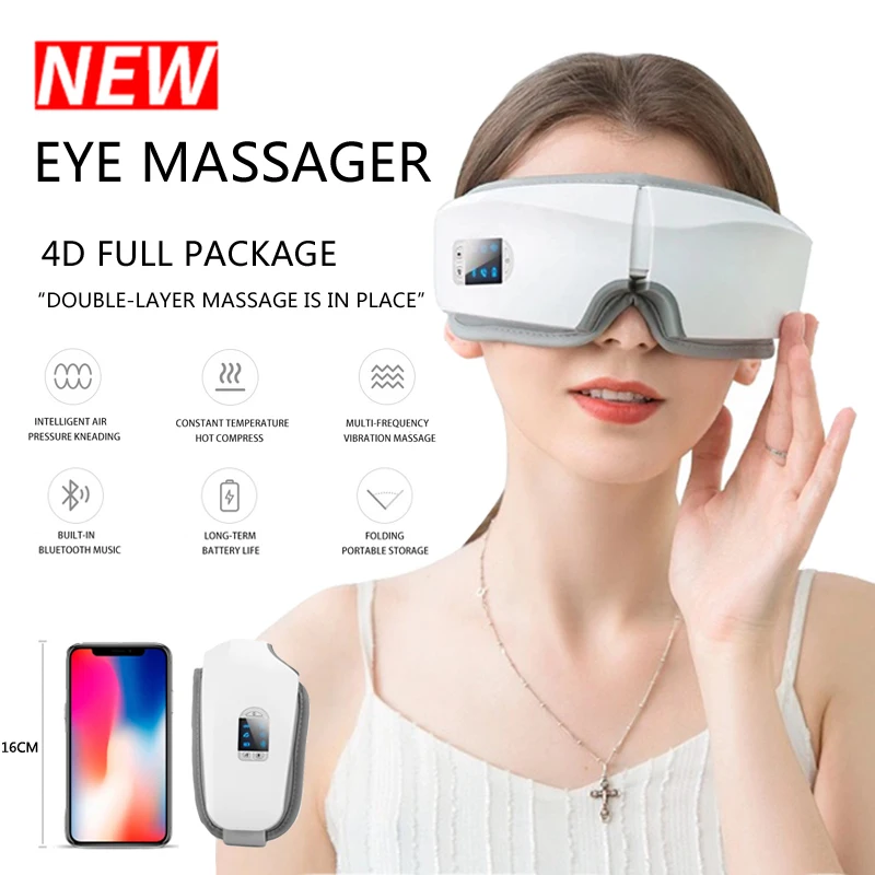 Eye Massager 4D Smart Airbag Vibration Eye Care Instrument Hot Compress Bluetooth Eye Massage Glasses Fatigue Pouch & Wrinkle fineblue f910 flex incoming calling vibration bluetooth headset stretchable earphones grey