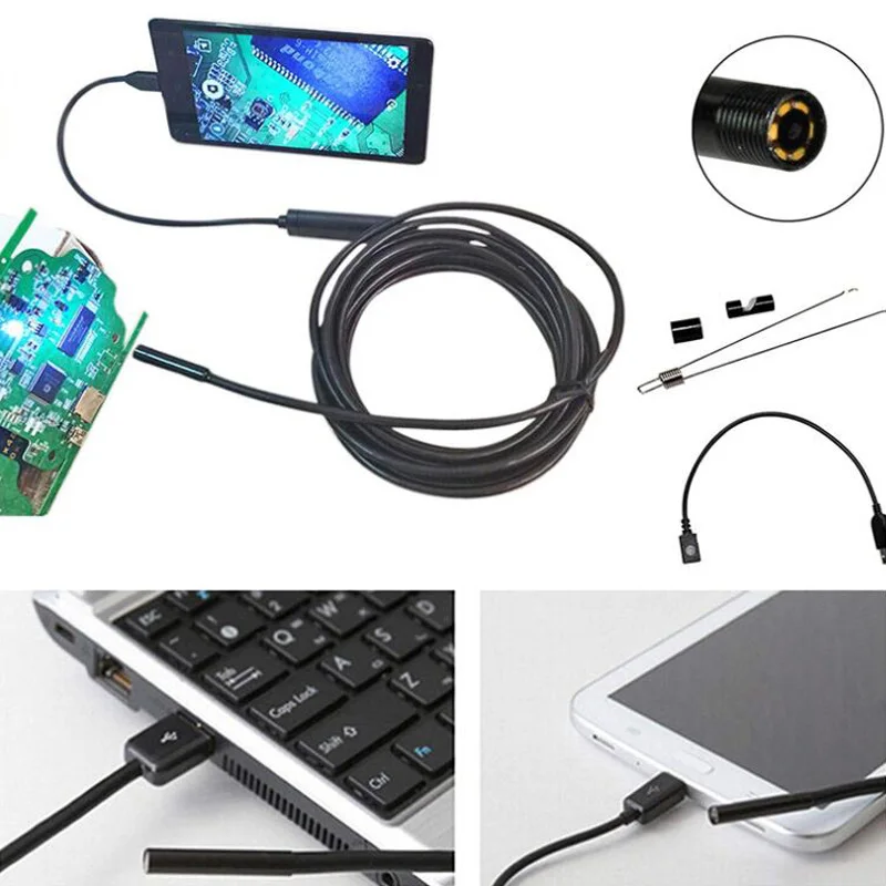 7/5. 5 мм эндоскоп 2 м/5 м USB эндоскоп камера обнаружения 6 светодиодный жесткий кабель HD Водонепроницаемая Borescopes камера для Android PC