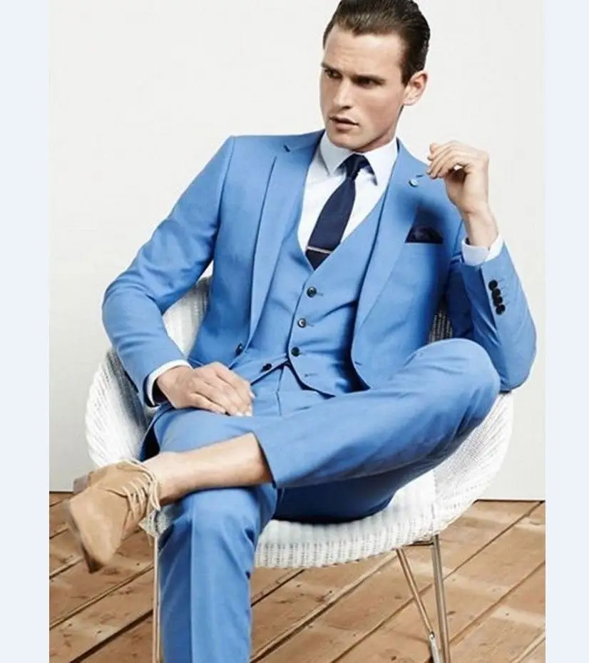 

DE Men's Suit Slim Fit One Button Notch Lapel 3 Piece Suits Jacket Vest & Trousers Business Wedding Party Casual Tuxedo