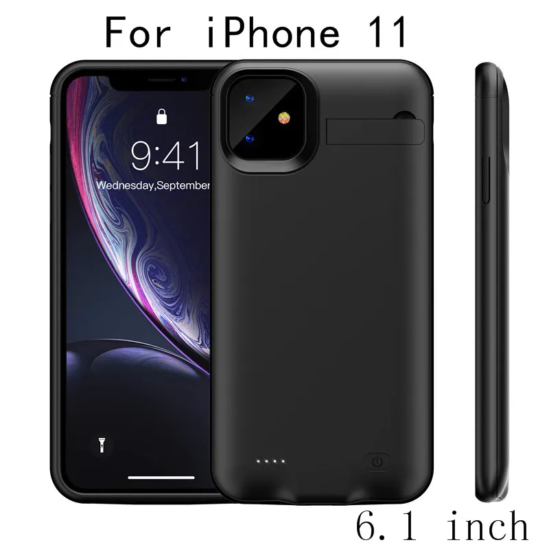 Чехол для зарядного устройства для iPhone 11, тонкий ударопрочный внешний аккумулятор, зарядная крышка для iPhone 11 Pro Max, зарядное устройство, задняя упаковка - Цвет: i11-Black