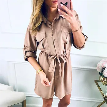 

Fashion Office Ladies Shirt Dress Solid Three Quarter Sleeve Turn-down Collar Women Autumn Dress Plus Size Slim Casual Vestidos