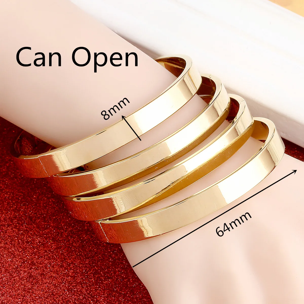 4pcs Open Size Women Simple Gold Color Plain Bangles Wedding Party Dubai Jewelry