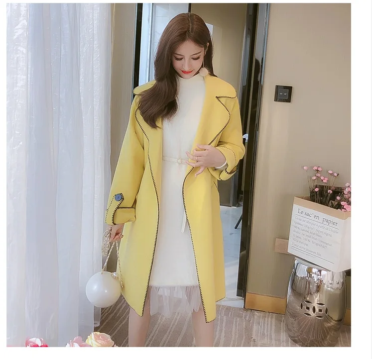 Зимнее женское пальто, осеннее пальто средней длины, новая мода, Трендовое пальто размера плюс светильник, желтое, бежевое, ветровка, пальто для женщин