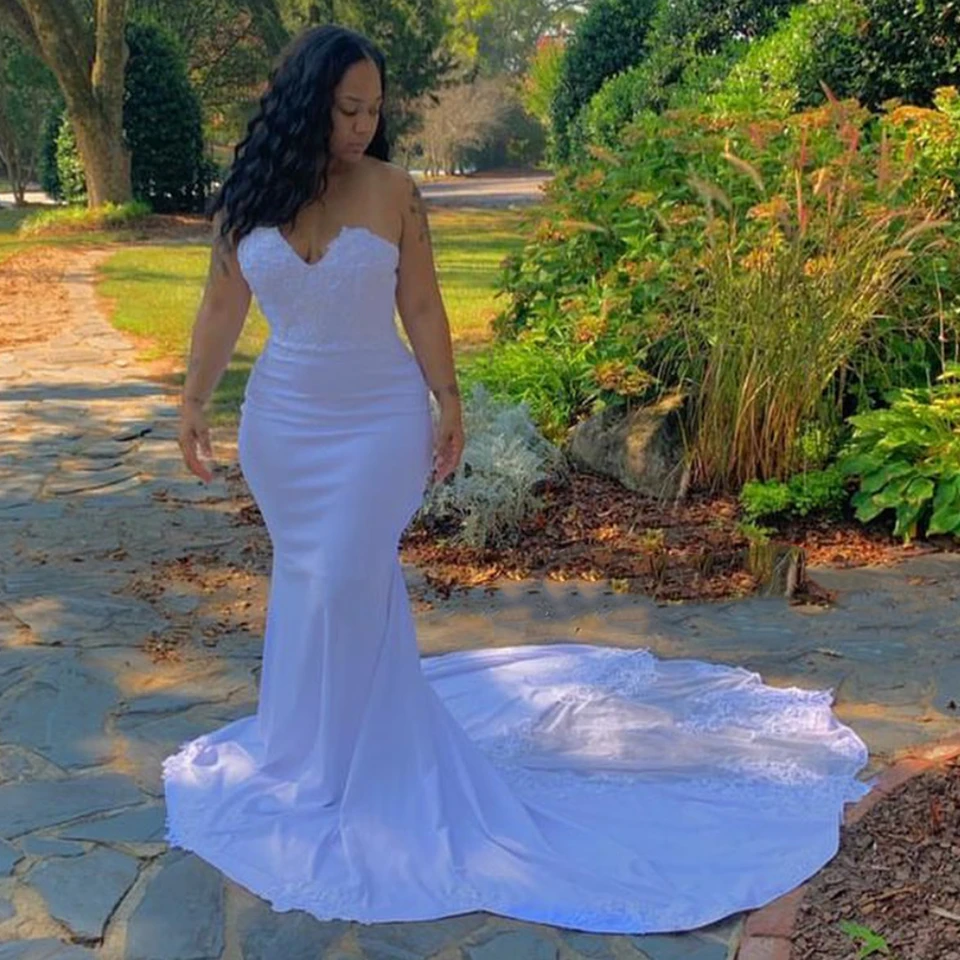 Elegant White Prom Evening Gowns Black Girls Plus Size Formal Dress Sweetheart Sweep Train Lace Appliques robe de soiree CP390 | Свадьбы и