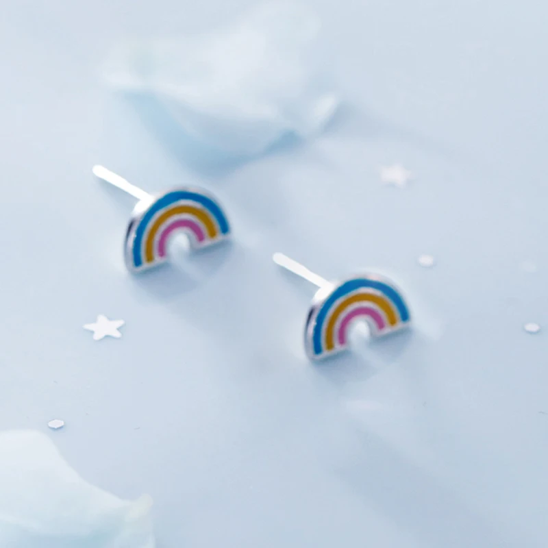rainbow style 4 XIHA Настоящее чистое 925 пробы серебряные серьги-гвоздики для женщин милые корейские и японские серьги «Радуга» для девочек - Окраска металла: rainbow style 4