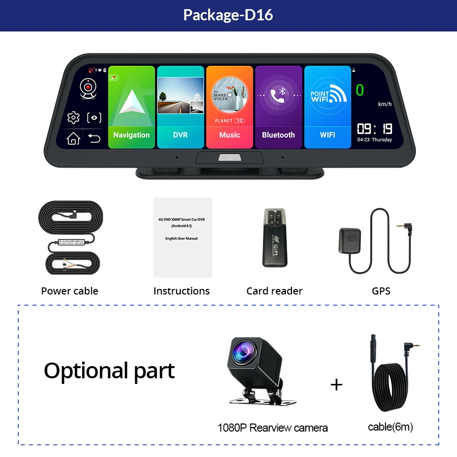 E ACE Автомобильный видеорегистратор 4G 10 дюймов Android 8 1 GPS навигация FHD 1080P авто