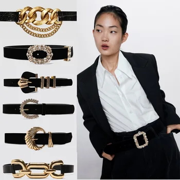 

2020 Luxury Gold Metal ZA Belly Chains for Women Charm Crystal Maxi Buckle Belt Female Vintage Romantic Waist Party Jewelry